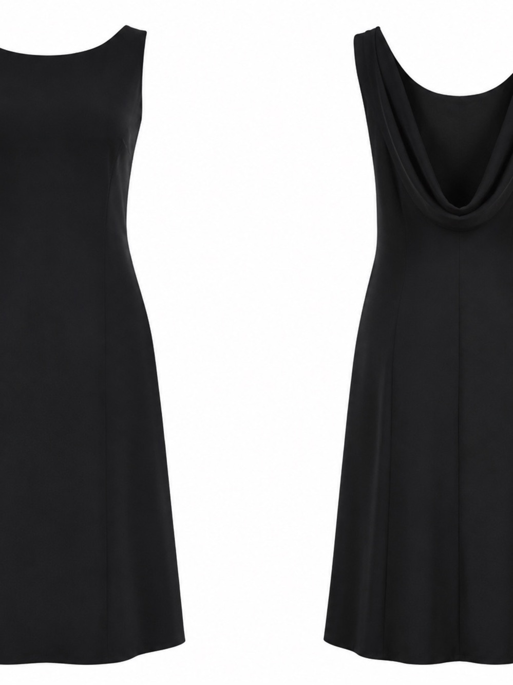 Evan Picone Black Sleeveless Midi Dress with Draped Back